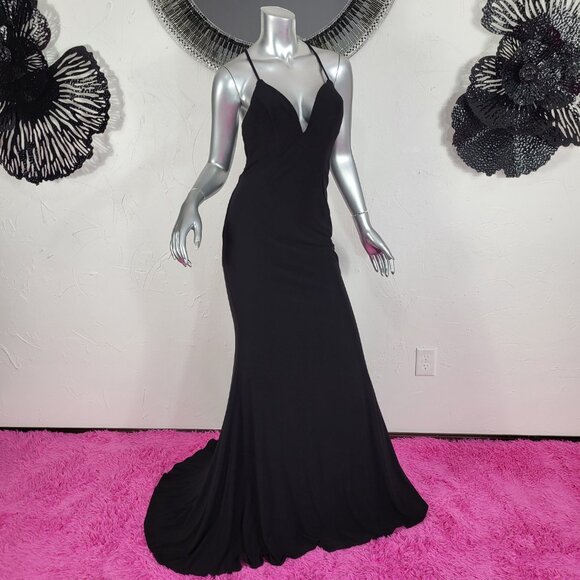 NWT~$298~FAVIANA~SZ 10~BLACK STRETCH JERSEY RUCHED PROM EVENING GOWN DRESS - Picture 3 of 16